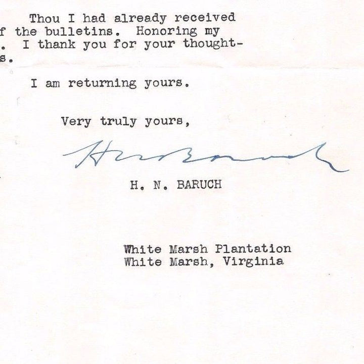 Hartwig Baruch White Marsh Plantation Virginia Vintage Autograph Signed Letter