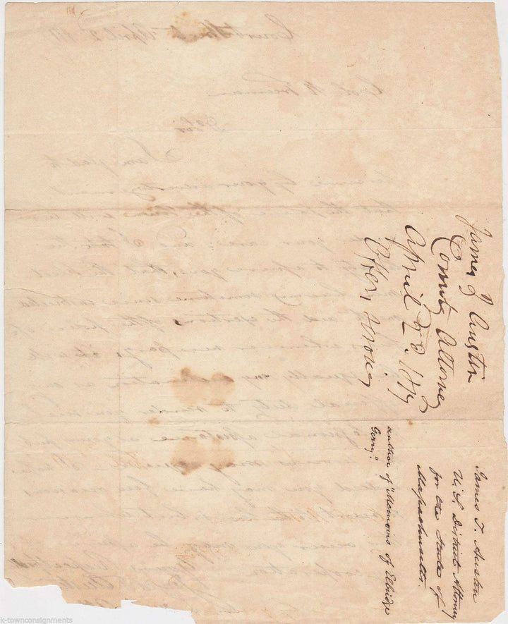James Austin Massachusetts Attorney General Politician Autograph Signed Letter
