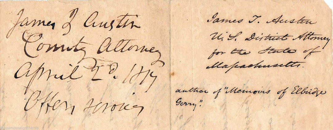 James Austin Massachusetts Attorney General Politician Autograph Signed Letter