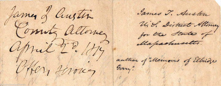 James Austin Massachusetts Attorney General Politician Autograph Signed Letter