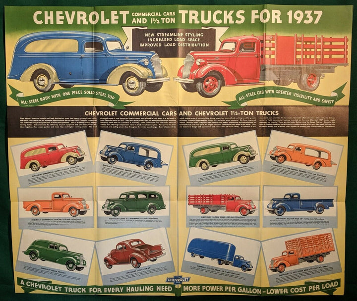 Chevy Trucks Antique Automobile Graphic Advertising Poster Brochure1937