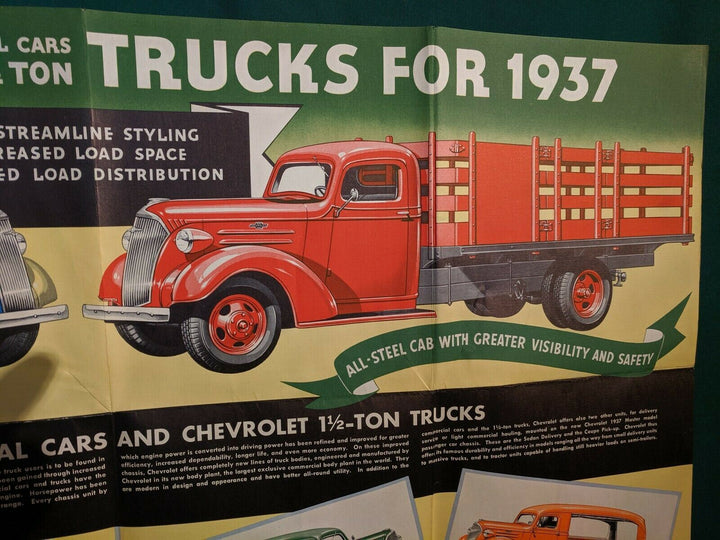 Chevy Trucks Antique Automobile Graphic Advertising Poster Brochure1937