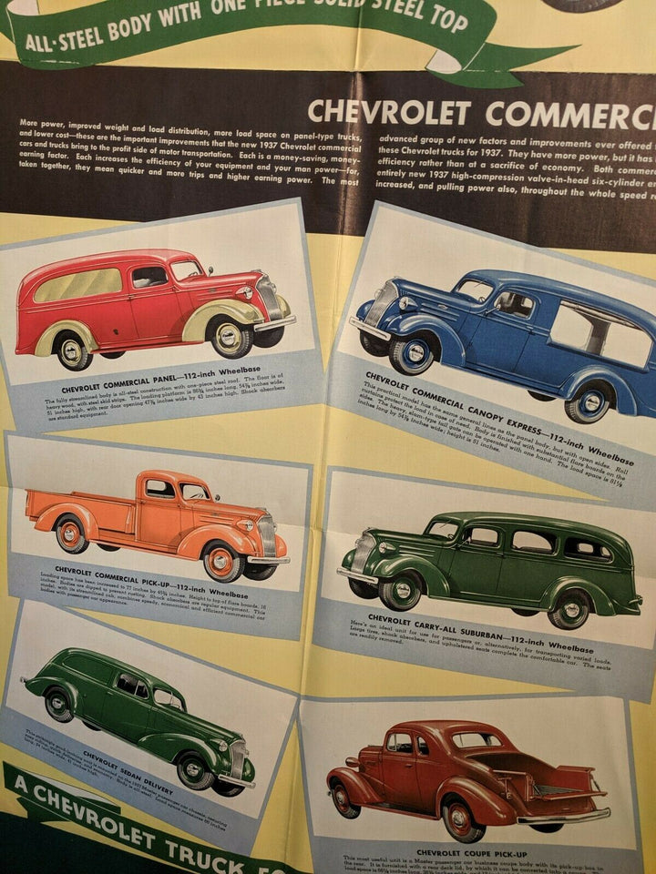 Chevy Trucks Antique Automobile Graphic Advertising Poster Brochure1937
