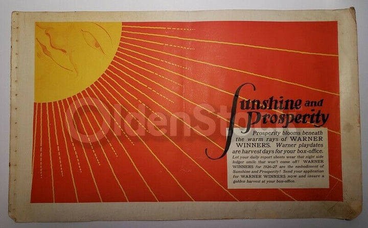 Sunshine and Prosperity Warner Brothers Movies Antique Art Deco Poster 1926