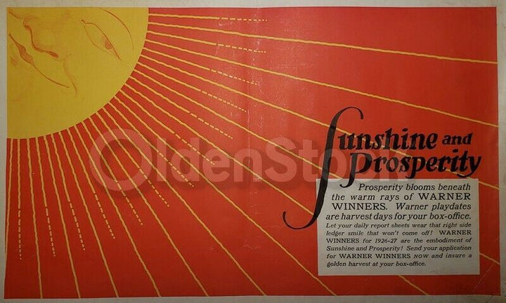 Sunshine and Prosperity Warner Brothers Movies Antique Art Deco Poster 1926