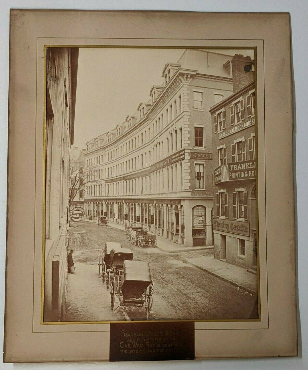 Franklin Street Boston MA Financial District Large Antique Albumin Photo