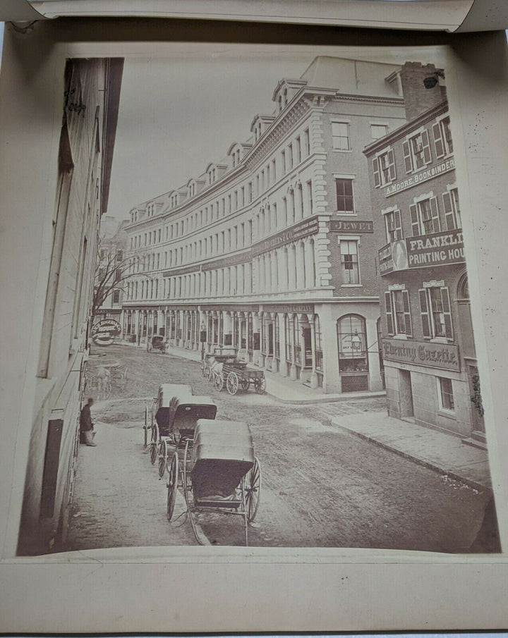 Franklin Street Boston MA Financial District Large Antique Albumin Photo