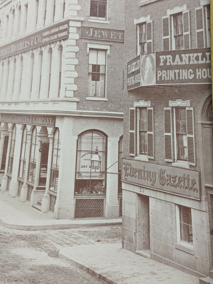 Franklin Street Boston MA Financial District Large Antique Albumin Photo