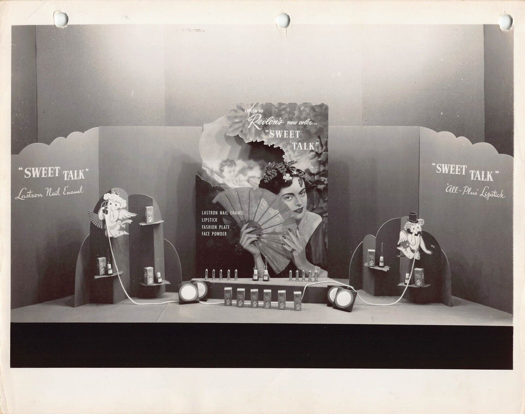 Revlon Lipstick Nail Makeup Vintage Fashion Store Display Advertising Photo 1944