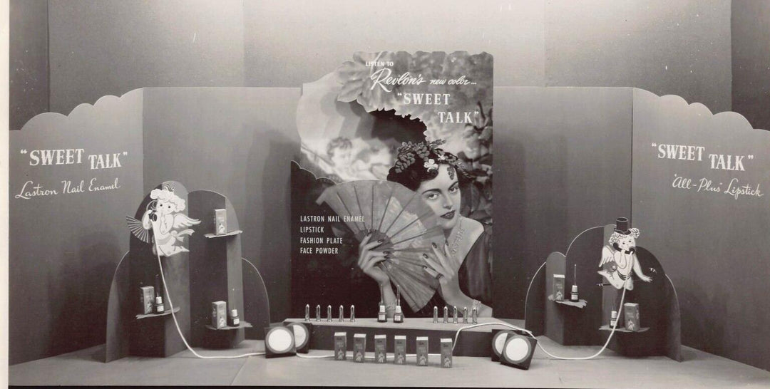 Revlon Lipstick Nail Makeup Vintage Fashion Store Display Advertising Photo 1944