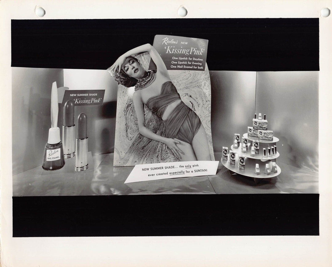 Revlon Pink Lipstick Makeup Vintage Fashion Store Display Advertising Photo 1958