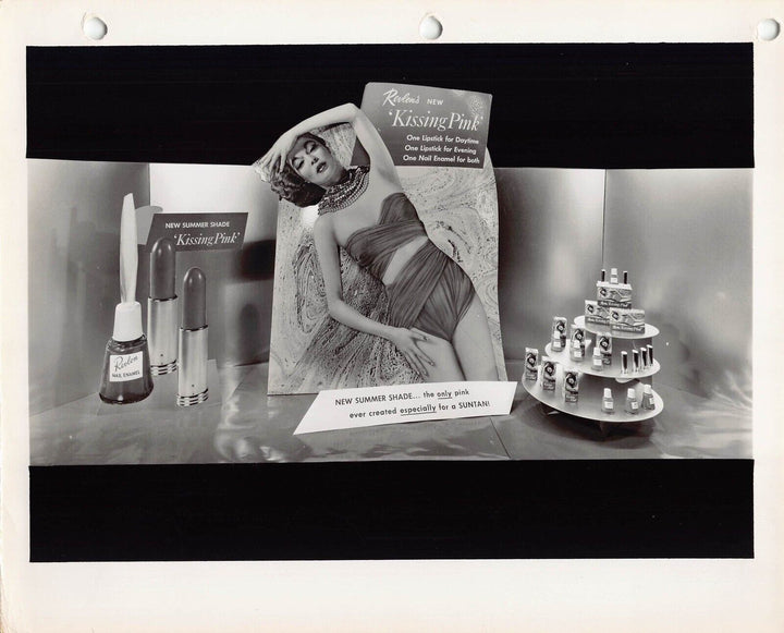 Revlon Pink Lipstick Makeup Vintage Fashion Store Display Advertising Photo 1958