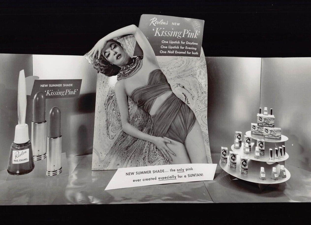 Revlon Pink Lipstick Makeup Vintage Fashion Store Display Advertising Photo 1958