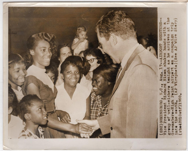 Richard Nixon Greeting African American Girls at Greensboro Campaign Stop 1960