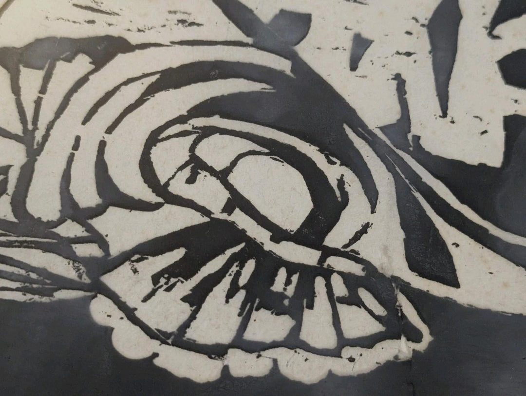 Smith College Signed Black & White Linocut Nature Artwork Framed