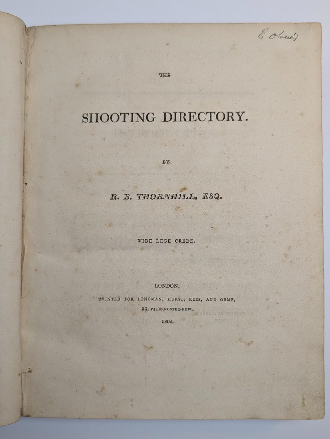 Antique Book on Dog Hunting Thornhill Shooting Directory 1st Edition 1804