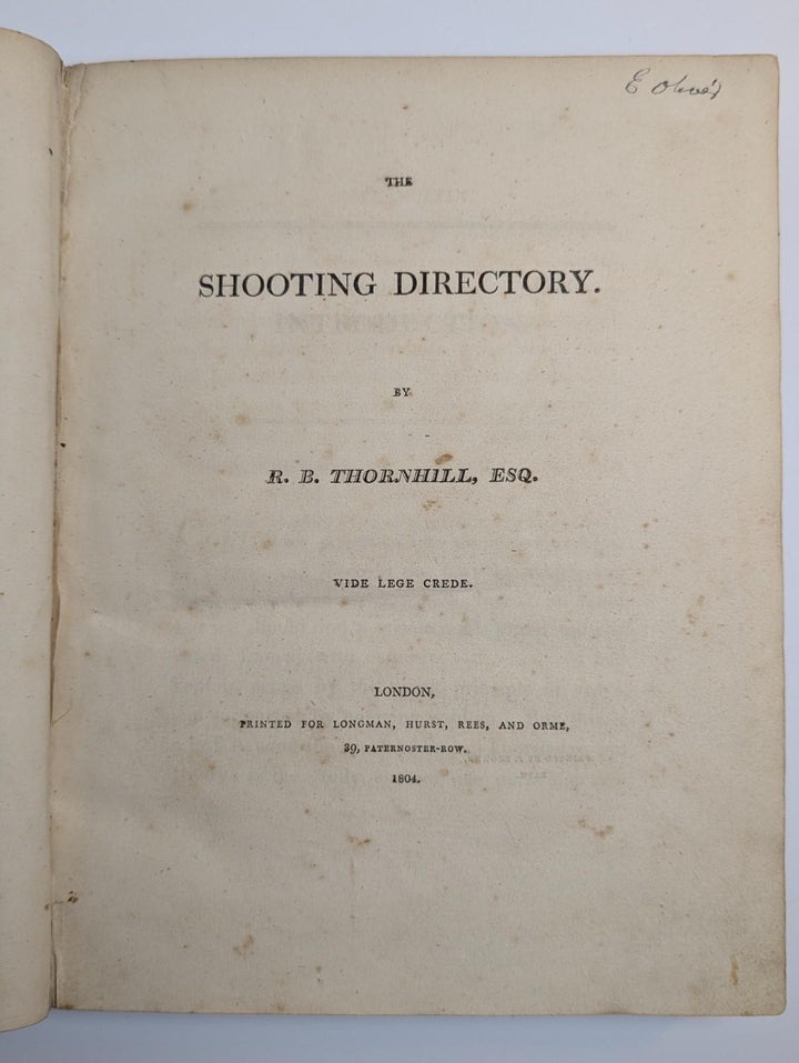 Antique Book on Dog Hunting Thornhill Shooting Directory 1st Edition 1804