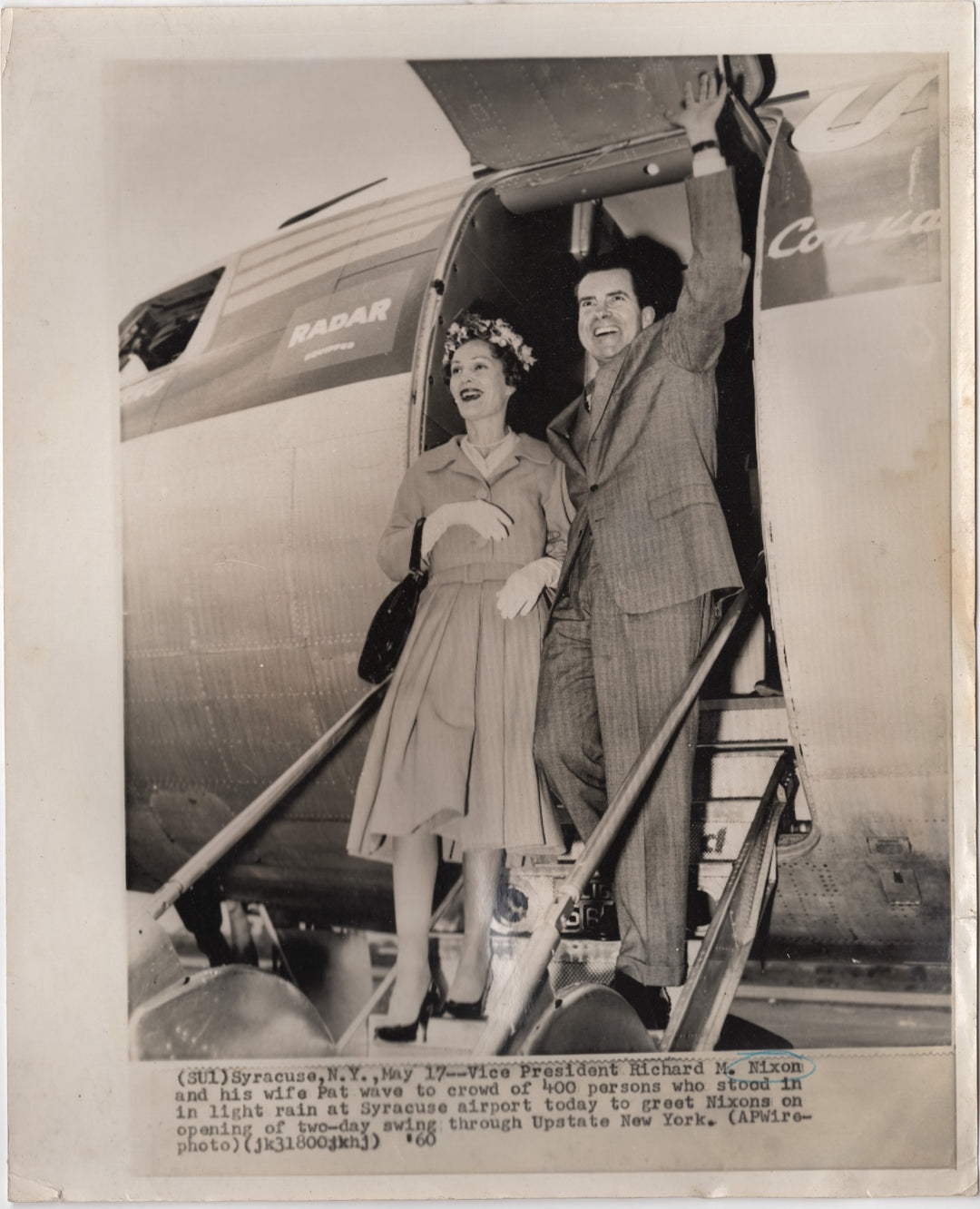 Richard Nixon VP Syracuse Airport Campaign Stop Original Political Press Photo