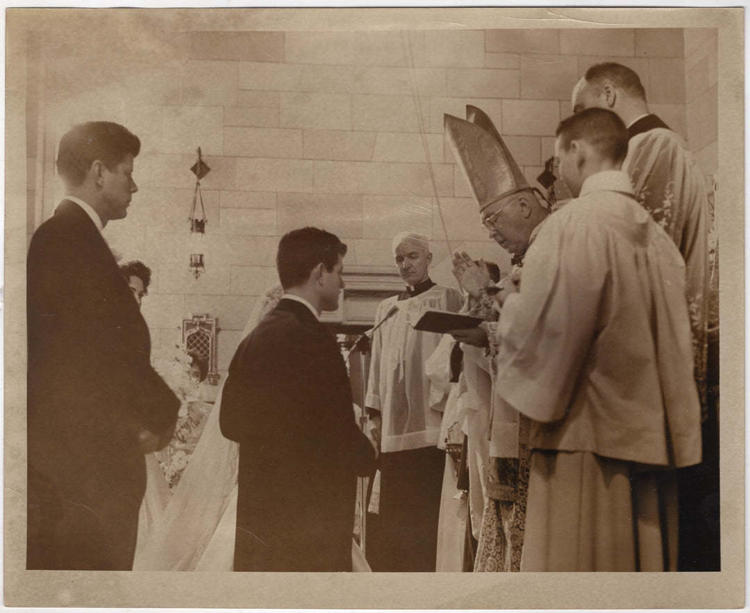 Ted & John F. Kennedy Cardinal Spellman Catholic Wedding Vintage Press Photo