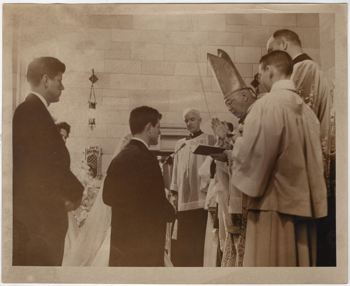 Ted & John F. Kennedy Cardinal Spellman Catholic Wedding Vintage Press Photo