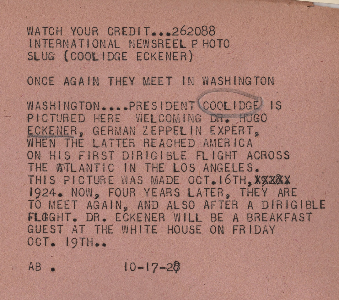 President Calvin Coolidge Dr Hugo Eckener Zeppelin Aircraft Press Photo 1928