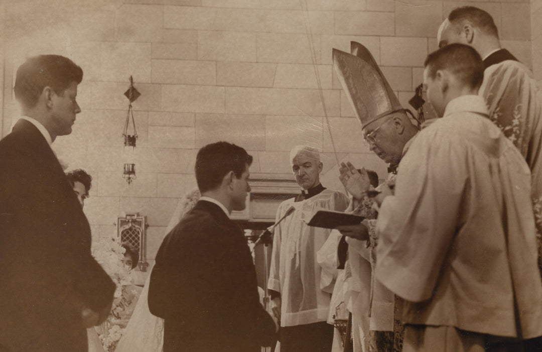 Ted & John F. Kennedy Cardinal Spellman Catholic Wedding Vintage Press Photo