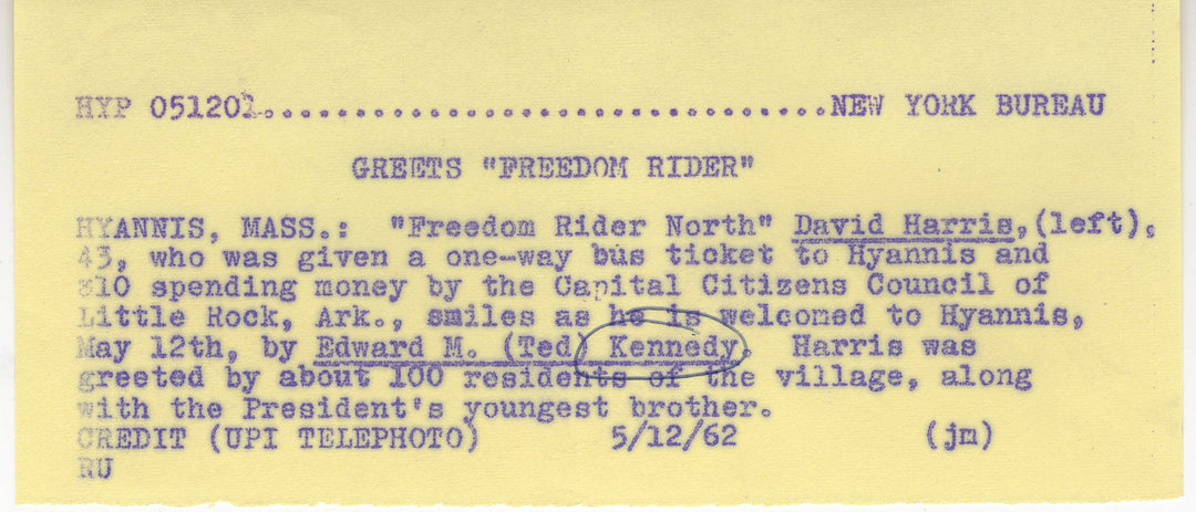 Ted Kennedy & Freedom Rider David Harris Civil Rights Vintage Press Photo 1962