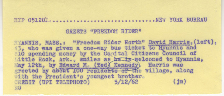 Ted Kennedy & Freedom Rider David Harris Civil Rights Vintage Press Photo 1962