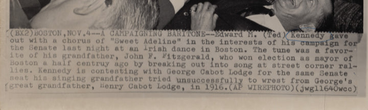 Ted Kennedy Sweet Adeline Irish Dance Vintage Political Sentate Campaign Photo