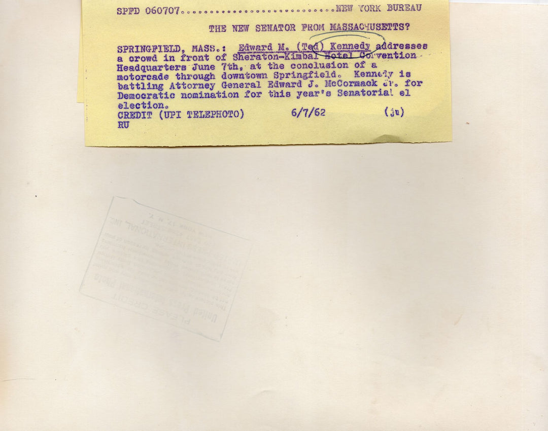 Ted Kennedy Senate Campaign Press Photo Sheraton Kimball Hotel Springfield MA