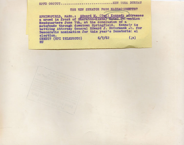 Ted Kennedy Senate Campaign Press Photo Sheraton Kimball Hotel Springfield MA