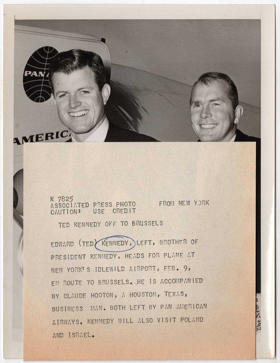 Ted Kennedy Claude Hooton Pan American Airways Political Press Photo 1962