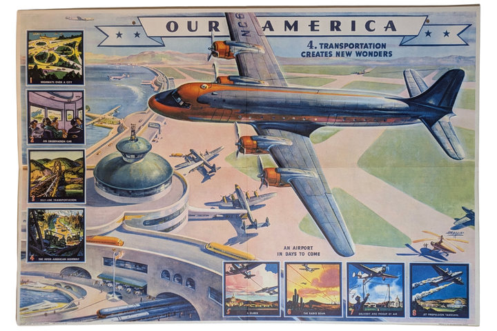 Airline Transportation Americana Vintage Coca Cola Graphic Art Educational Poster