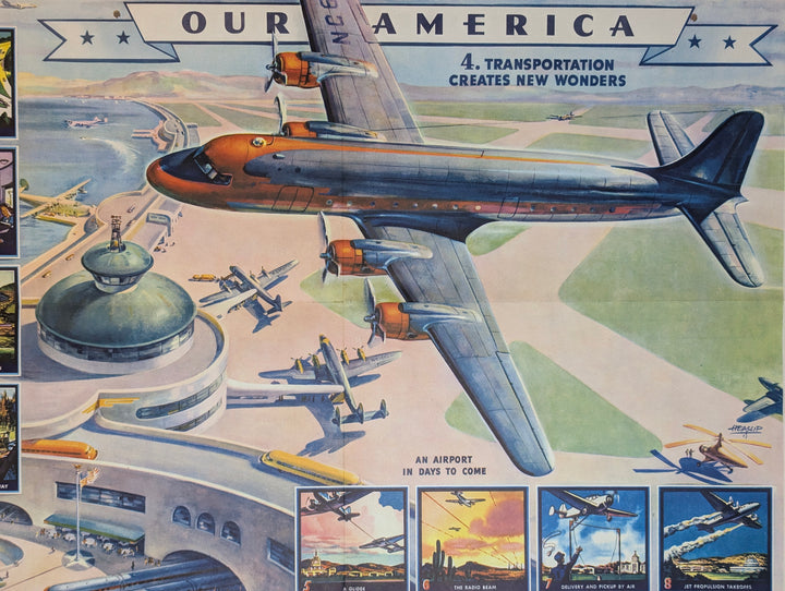 Airline Transportation Americana Vintage Coca Cola Graphic Art Educational Poster