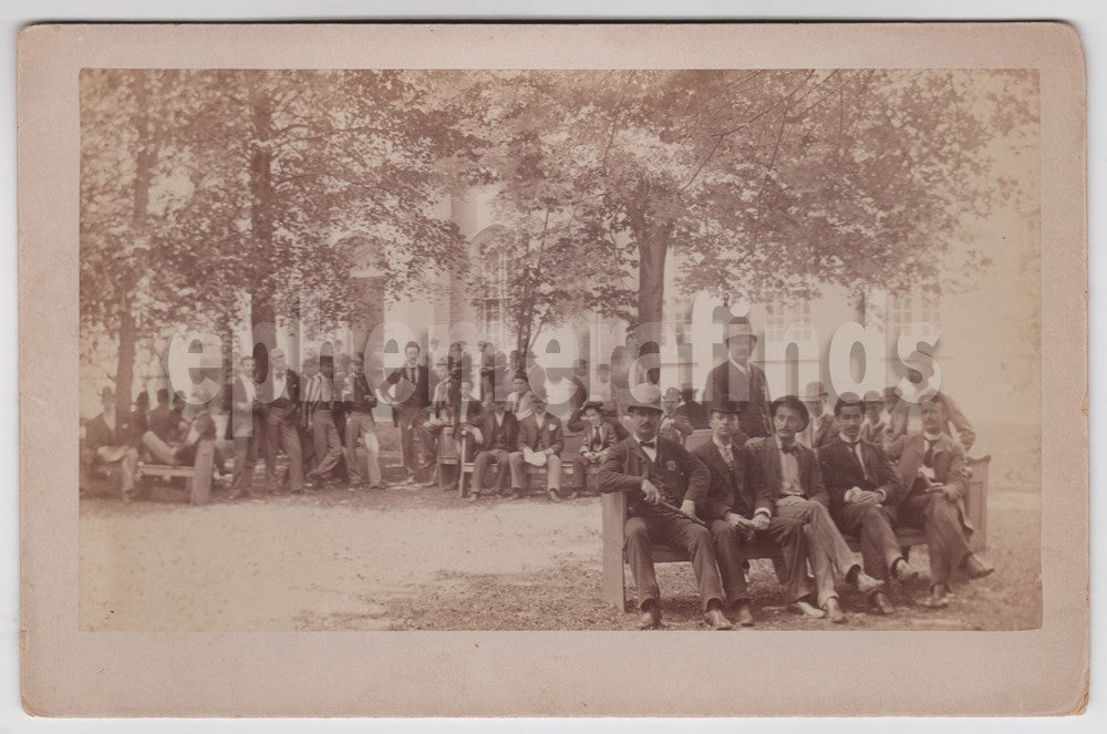 University Students and Policemen Batons Outside Large Group Antique Photo