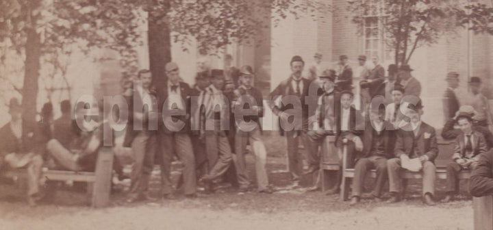 University Students and Policemen Batons Outside Large Group Antique Photo