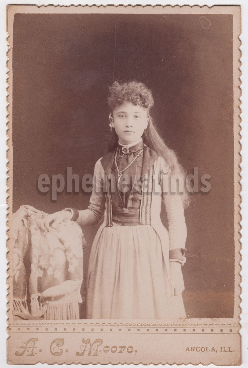 Mulatto Young Girl Long Beautiful Hair Antique Cabinet Photo Arcola IL