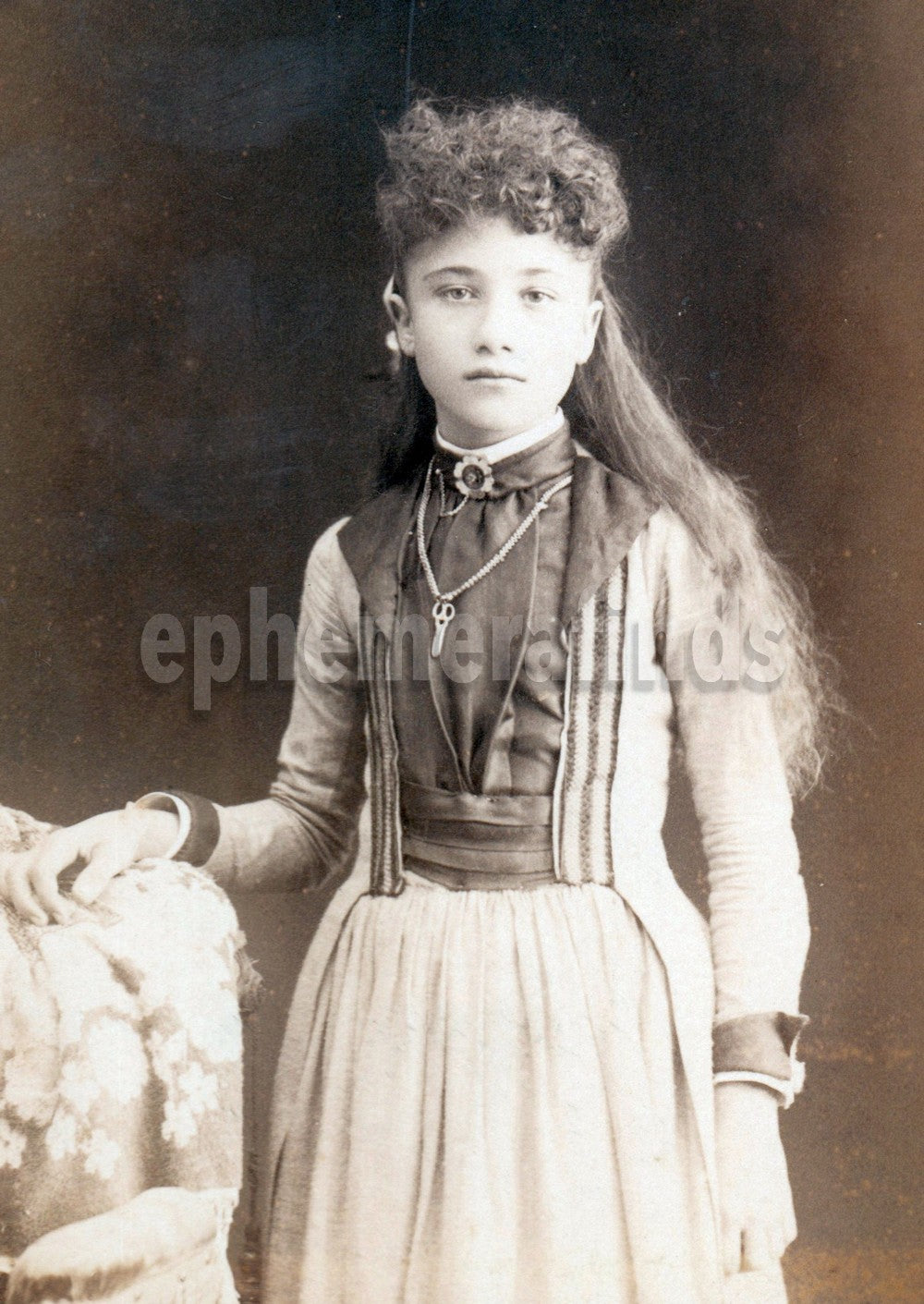 Mulatto Young Girl Long Beautiful Hair Antique Cabinet Photo Arcola IL