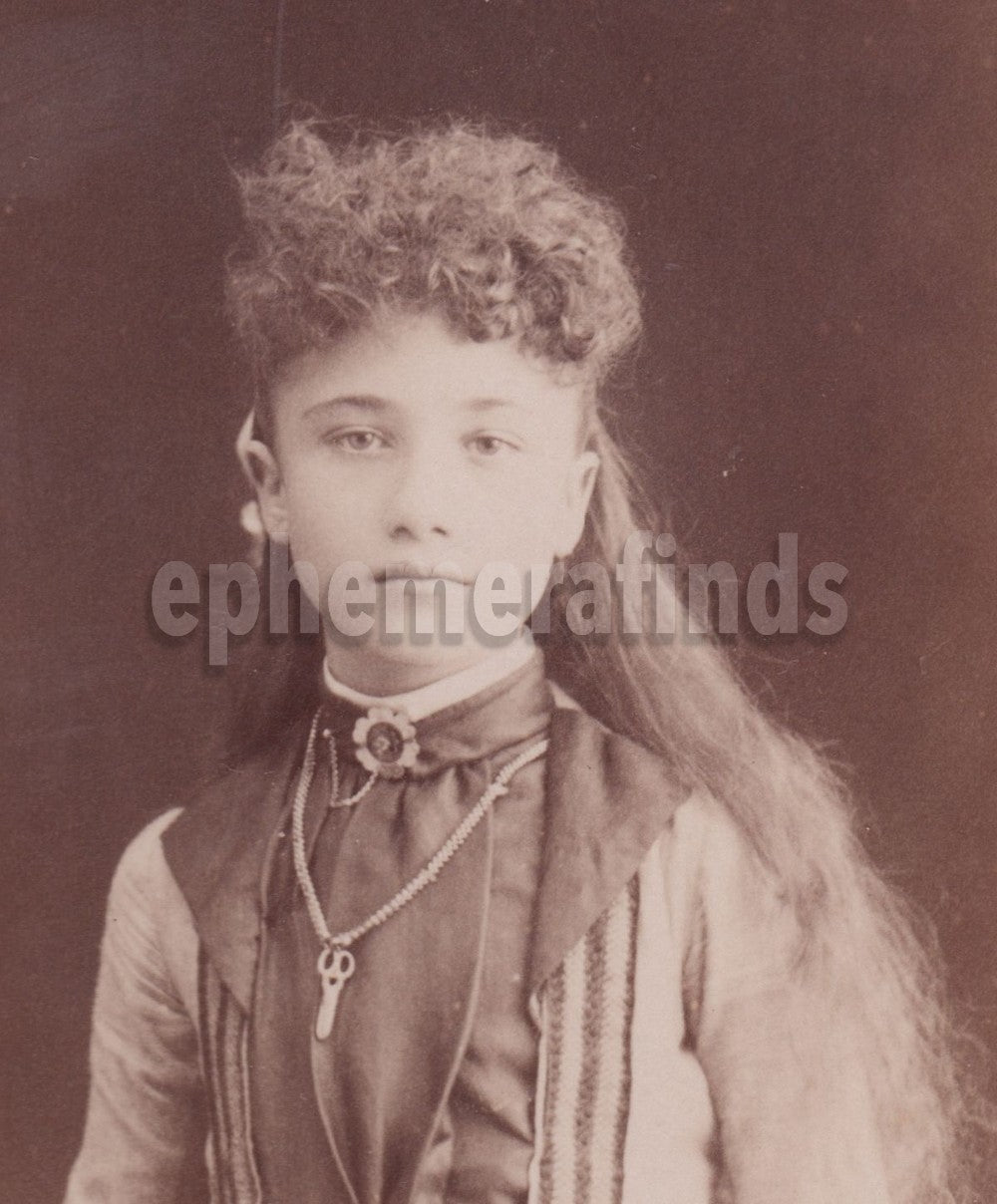 Mulatto Young Girl Long Beautiful Hair Antique Cabinet Photo Arcola IL