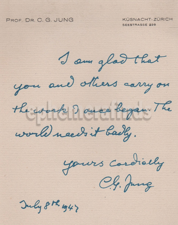Carl Jung Psychology Foundation Vintage Commemorative Trustees Letter