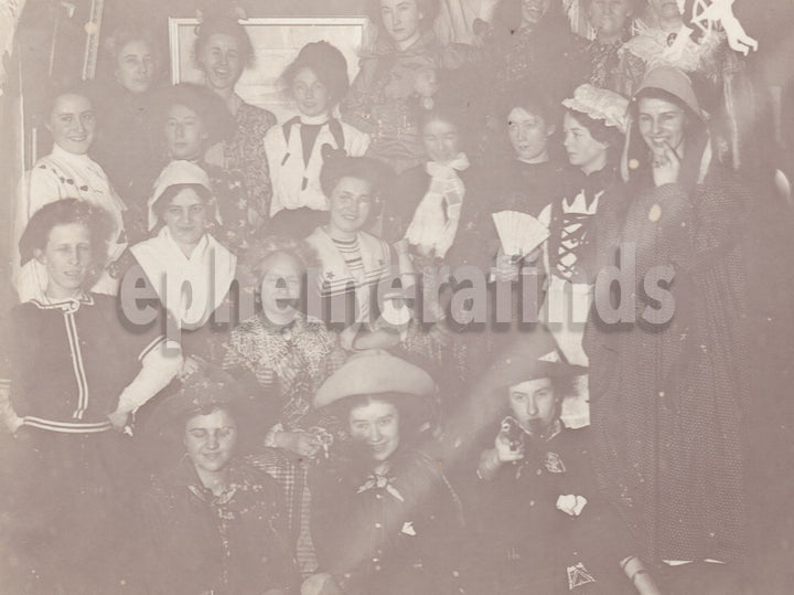 Lady Outlaws Halloween Costume Party Antique Edwardian Photo on Board