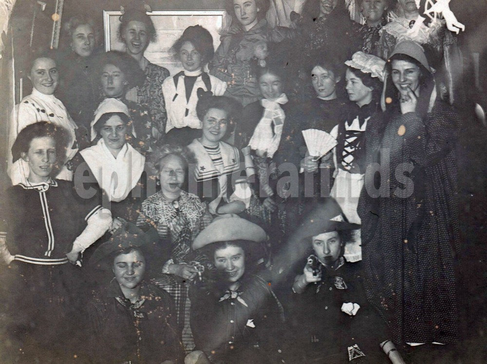 Lady Outlaws Halloween Costume Party Antique Edwardian Photo on Board