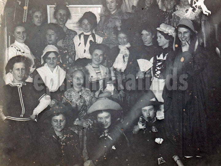 Lady Outlaws Halloween Costume Party Antique Edwardian Photo on Board