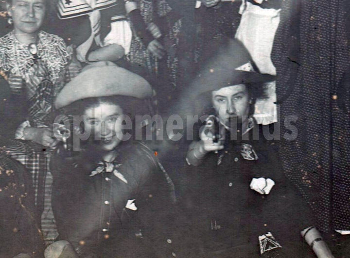 Lady Outlaws Halloween Costume Party Antique Edwardian Photo on Board