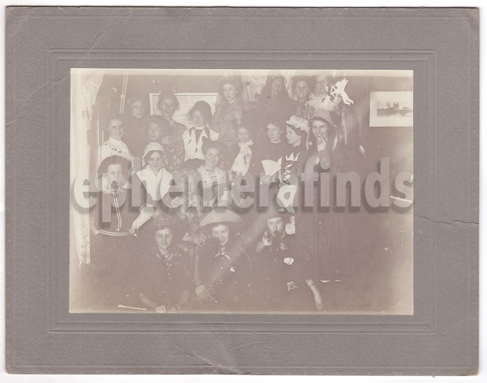 Lady Outlaws Halloween Costume Party Antique Edwardian Photo on Board