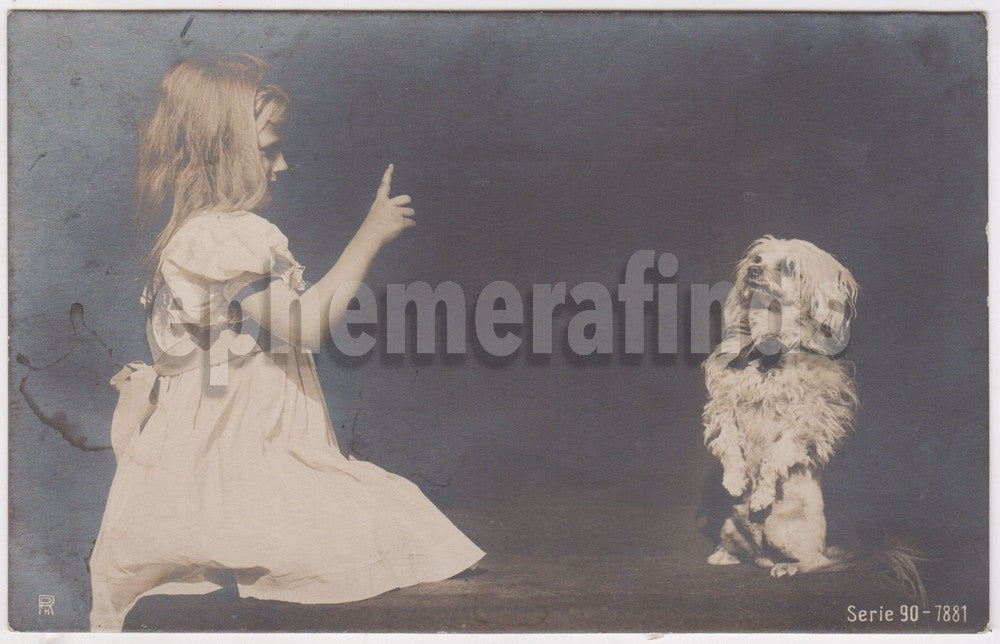 Darling Little Girl Trainer Terrier Show Dog Antique Real Photo Postcard RPPC