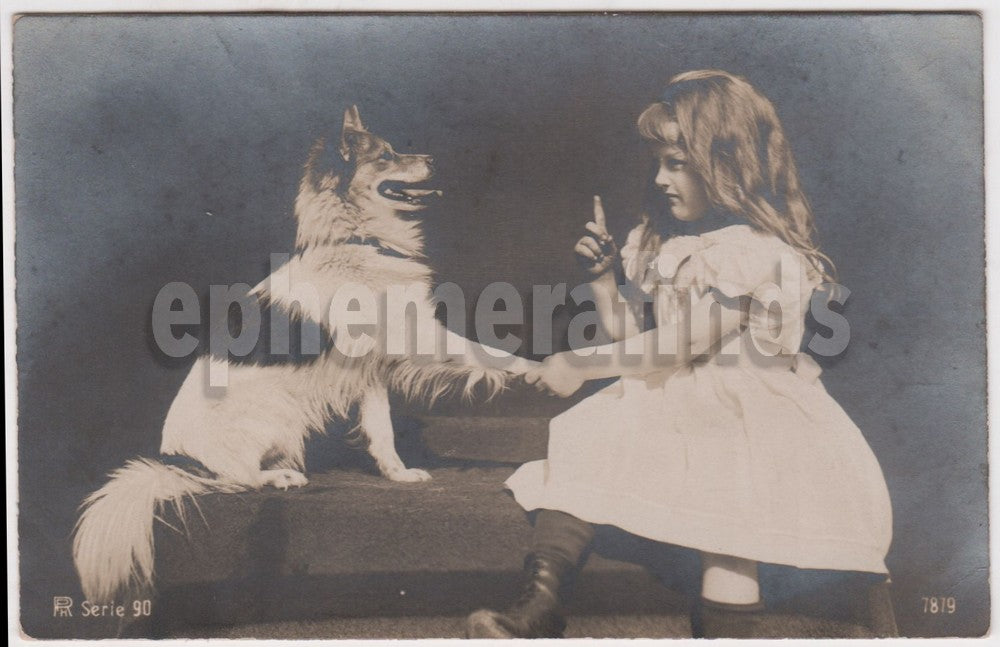 Darling Little Girl Collie Show Dog Handshake Antique Real Photo Postcard RPPC