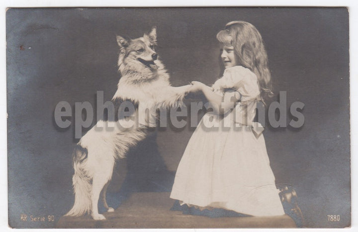 Darling Little Blonde Girl and Collie Show Dog Antique Real Photo Postcard RPPC