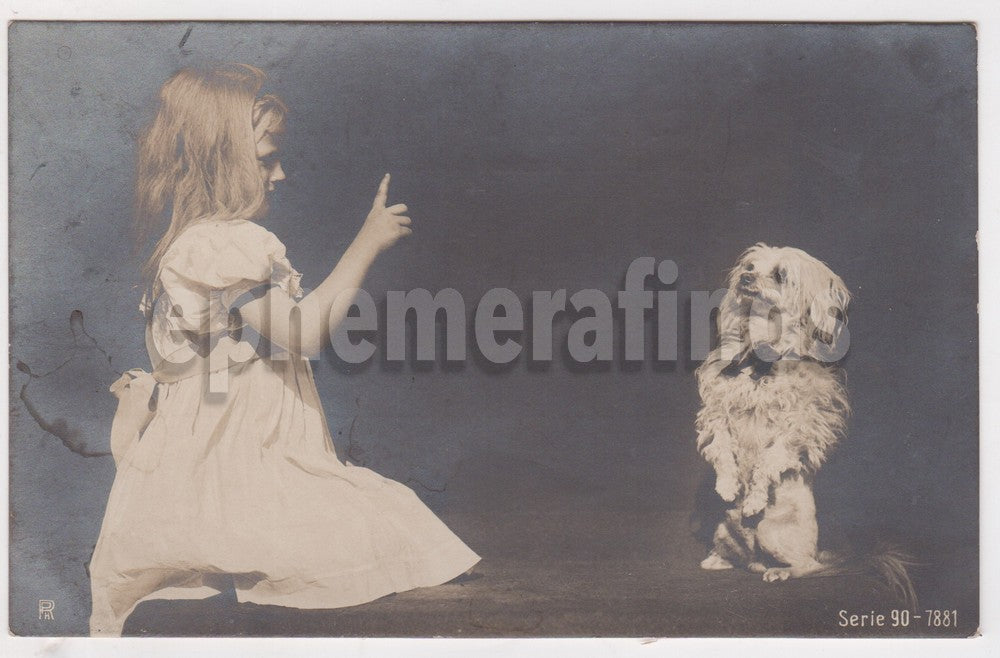 Darling Little Girl Trainer Terrier Show Dog Antique Real Photo Postcard RPPC