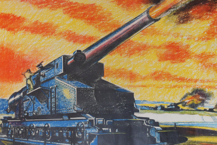 British WWII Homefront Propaganda Poster Railway Howitzer Gun by Roland Davies